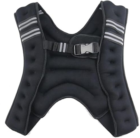 Adjustable Weighted Training Vest, 8kg, Black with Reflective Stripes, Modern Fitness