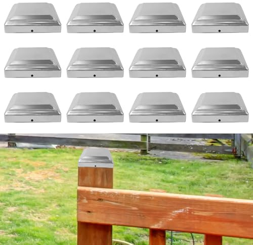 Cappucci per palo 10 x 10 cm, 12 pezzi, cappucci per palo di recinzione in acciaio zincato copri-pali, terminali per palo antiruggine per recinzioni da giardino o metalliche