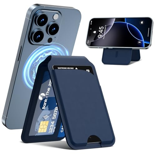 Frapkom for Mag-Safe Wallet, Leather Phone Magnetic Wallet Stand Adjustable for iPhone 17/16/15/14/13/12 Series, ID Window, RFID Blocking (Blue)