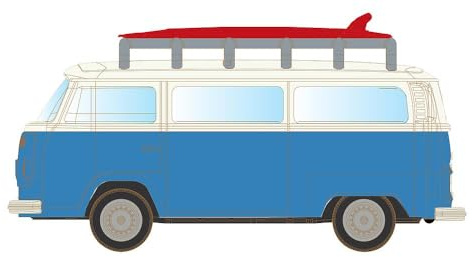 LEMKE Minis 81524875 - VW T2 Bus mit Surfbrett, blau/weiß - Spurweite N