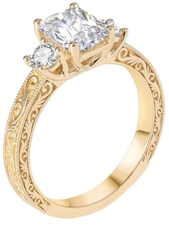 Homxi Eheringe Damen Ring Gelbgold 18K, Rechteck mit Moissanit, Damen Hochzeitsringe Eheringe Gold, Größe 57 (18.1)