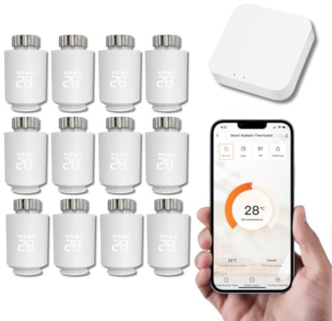 Tête Thermostatique Intelligente Connectée LUMARK - Contrôle Température Via Appli Tuya, Programmation, Détection Fenêtres Ouvertes - Compatible Assistants Vocaux (4, avec Passerelle)