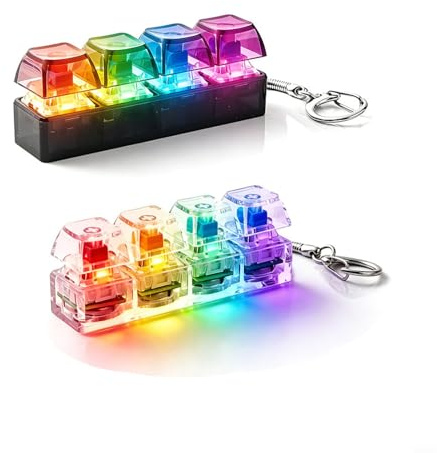2 Stück RGB Fidget Tastatur Schlüsselanhänger Tastatur 4 Tasten Fidget Spielzeug mit LED Lichtern,Tastatur Fidget für Stressabbau und Zeitvertreib,Frauen Männer
