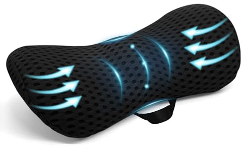 TOSUTO Almohada Lumbars Ergonómico - Cojín Lumbar ergonómico,Cojín Lumbar Silla Oficina con Funda Transpirable y Correa Ajustable,Cojín Lumbars Dormir para Coche,Silla Oficina,Cama,Sofá (Negro)