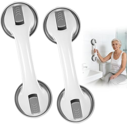 2 Piezas Asidero Ducha,Agarraderas Baño para Mayores, Asidero baño ventosa,Asa Ventosa Antideslizante, para Bañeras, Ducha, Inodoro, No requiere perforación