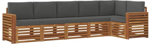 vidaXL Sofagarnituren 6 pcs Natur und Anthrazit Massivholz Akazie, Garten, modernes Outdoor-Sofa, L-förmige Lounge, Terrasse, langlebiger Komfort fürs Patio