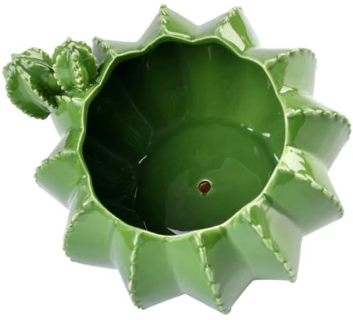 SHINEOFI Maceta Verde de Cerámica Forma de Cactus para Suculentas