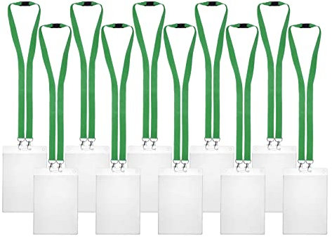 Karteo Ausweishülle A6 und Doppelkarabiner Schlüsselband grün [10 Stück] Kartenhülle vertikal 148 x 105 mm und Sicherheitsverschluss Lanyard