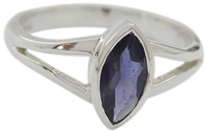 RIYO einfach 925er Sterling Silber Bezaubernder natürlicher Iolith Ring Geschenkdek