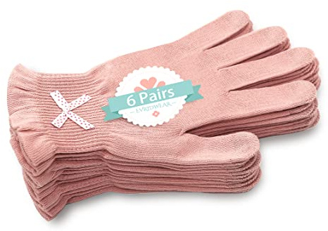 Evridwear Moisturizing Gloves for Sleeping, Cotton Gloves with Touchscreen Fingers for Dry Hands, Eczema Gloves Overnight UV Protection Gloves for Women(6 Pair S/M, Feather Weight Pink Color)