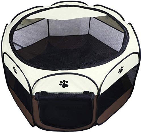 Coolty Faltbar Haustier Zelt, Tragbarer Welpenlaufstall Tierlaufstall für Hunde Katzen Kleintiere, 91 * 91 * 58cm (Braun)