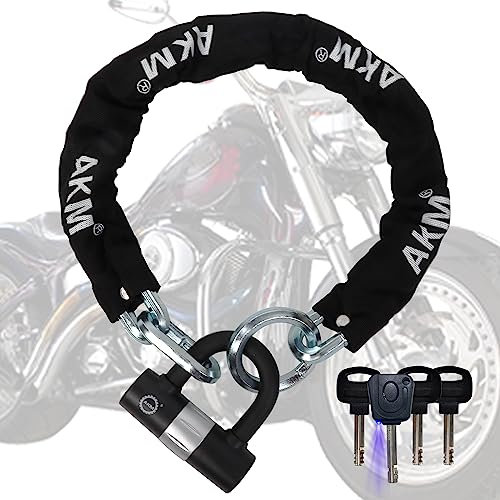AKM Anti-Theft Motorcycle Chain Lock 3-Foot Heavy Duty Bike Chain Locks with 4 Keys 12mm Thick Cut Proof Security Bicycle Chain Lock 16mm U Lock Disc Lock for Moped,Scooter,Gates