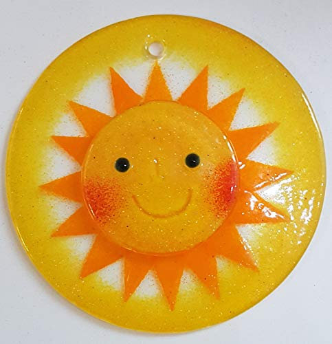 Oberstdorfer Glashütte Sonne zum hängen Sonnenschein Fensterbild aus farbigem Glas zum hängen dekorative Glas Sonne Ornament Handarbeit Durchmesser ca 10 cm, Tiefe ca. 1 cm