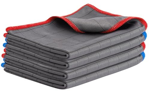 CARBOTEC® 4X Premium Carbon Mikrofaser Glastücher - Professionelle Reinigung fusselfrei & streifenfrei für Glas/Spiegel/Fenster/Autoscheibe - Mikrofasertücher/Waffeltuch mit Carbonfaser (Tuch 400gsm2)