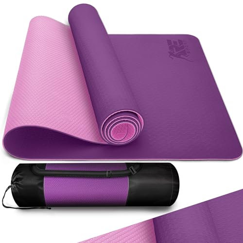 RE:SPORT Yogamatte mit Tragetasche | Gymnastikmatte rutschfest | Fitnessmatte schadstofffrei | Trainingsmatte mit Tragegurt Phthalatfrei 183 x 61 x 0,6 cm