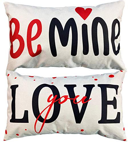 Love You & Be Mine Kissenbezüge, 30,5 x 50,8 cm, 2 Stück, für Valentinstag, Hochzeit, Jahrestag, Zuhause, Büro, Auto, Couch, Sofa, Bett