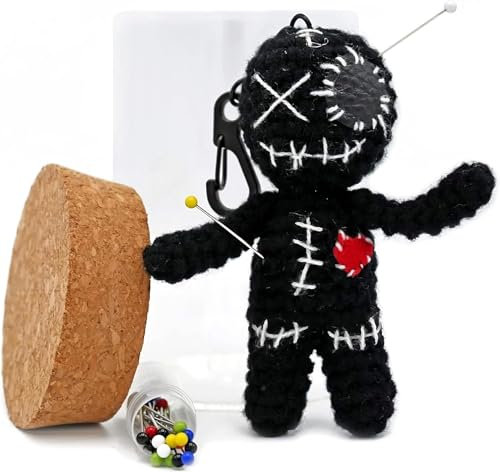 Dakita Voodoo Puppe im Glas (10 cm, handgemacht, schwarz) – Inkl. Nadeln – Lustiges Geschenk für Kollegen oder Freunde zum Jobwechsel, zur Hochzeit oder zum Studium