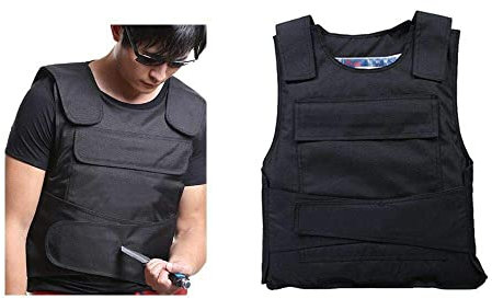 Fetcoi Stichschutzweste Security taktische weste Stichhemmende Polizei Schutzweste Schwarz 50X58cm 0.3㎡ Die Weste ist eine Einheitsgröße für alle