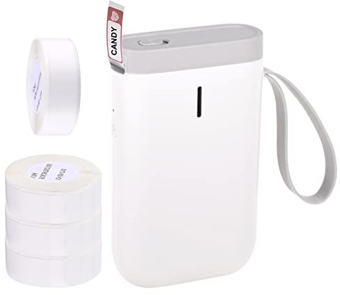 D11 Tragbarer Etikettendrucker, Handheld Etikettiergerät, Beschriftungsgerät Tintenlose Aufkleber, Kompatibel Mit Android und IOS, geeignet für Flaschen, mit 4 Rollen Thermopapier