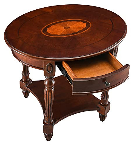 Zastion MODERION Tavolino in legno massello con cassetto, tavolino ovale per divano, ripiano portaoggetti, tavolo angolare per soggiorno, comodino, altezza 61 cm, noce ciliegio CJZ1533WD-DR