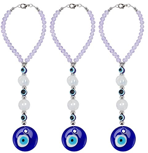 WEBEEDY 3 Stück Böse Auge Auto Rückspiegel Anhänger Türkischer Glücksbringer Türkische Auge Amulett Auto Taschen Rucksack Eid Mubarak Blaue Augen Evil Eye Glück Dekoration Geschenk