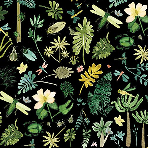 Prehistoric Bugs Geburtstags-Geschenkpapier – Sechs flach gefaltete Bögen, 49,5 x 68,6 cm mit prähistorischen Insekten, Blumen und Pflanzen für Geburtstags-Geschenkpapier oder Kunstprojekte