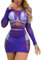 Buitifo Frauen Dessous Set Sexy Mesh Two Piece Sets Langarm Tops und Bodycon Röcke（Lila,Einheitsgröße
