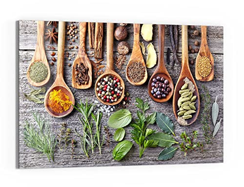 DEQORI Glasbild Echtglas | Motiv Dekorierte Kochlöffel | horizontal einteilig 90x60 cm | schöne Dekoration | Wandbild für Wohnzimmer, Schlafzimmer, Flur & Küche | moderne Wanddeko