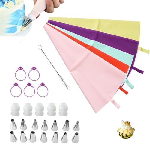 Ssiyiya 30pcs Icing Piping Bags and Nozzles Set, Cake Piping Nozzles Tips with Coupler & Cleaning Brush, Cake Decorating Pastry DIY for Decorating Cakes, Pastries, Cupcakes