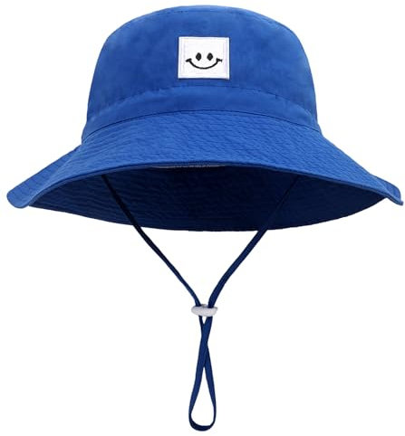 Malaxlx Kleinkind Sonnenhut Lächeln Gesicht Königsblau Fischerhut Kinder Bucket Hat Strandhut UV Schutz Draussenhut Anglerhut Sommerhut für 2-6 Jahre Mädchen Jungen