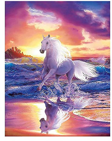 DCIDBEI Diamond Painting Sonnenuntergang Meer 40x50cm Diamond Painting Eckige Steine Pferd Diamant Painting Bilder Erwachsene Pferde Kreuzstich Set Strass Stickerei Square Diamond Painting Strand Meer