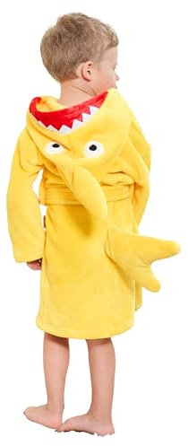 LOLANTA Accappatoio per bambini in pile con cappuccio, vestaglia morbida squalo, Giallo, L (6-8 anni)