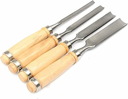 Samnuerly Wood Color Carbon Steel Carving Firmer Gouge Wood Chisel Set DIY Handle Carpentry Tools Pack of 4