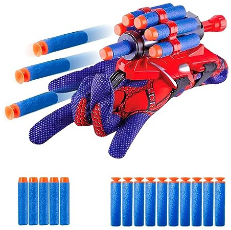 1 Set Spider Launcher Handschuh, Spider Handschuhe Spinnennetz Spider Spielzeug Kinder Web Shooter Helden Spielzeug Spielzeughandschuh Spider Cosplay Saugnapf Schwamm Kugeln Spinnen Requisiten
