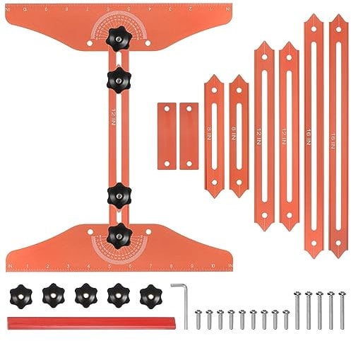 sourcing map Stair Tread Template Tool Adjustable Length Stair Measuring Tool Jig for Stair Treads Suitable for Stairs, Risers and Partition, Orange