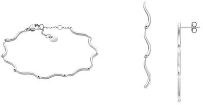 Skagen Damenarmband und Ohrringe Essential Waves, silberfarbener Edelstahl, Set