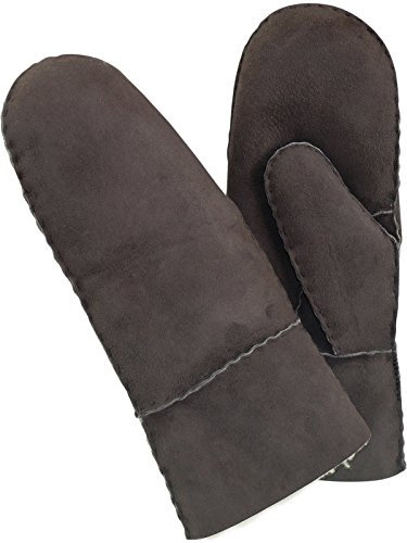 Harrys-Collection Damen Herren dicke Fäustlinge aus Lammfell in 4 Farben, Farben:dunkelbraun, Handschuhgröße:8.5