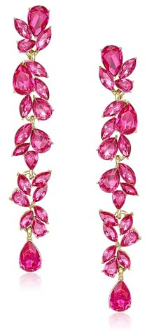 EVER FAITH Strass Kristall Kronleuchter baumeln Ohrringe Art Deco Marquise Teardrop lange Tropfen Ohrhänger für Damen Braut Hochzeit Prom Hot Pink Gold-Ton