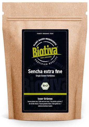 Thé vert Sencha bio 2kg (2000g) - Top Sencha - Top prix - Doux, légèrement herbacé, mais légèrement amer et floral - Certificat Fairbiotea - Mis en bouteille et contrôlé en Allemagne - Biotiva