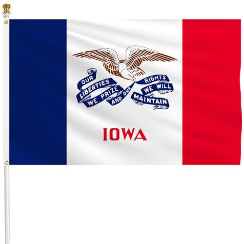 Iowa Staatsflagge, 90 x 150 cm, für den Außenbereich, doppelseitig, Polyester, IA-Flagge mit 2 Messingösen, Iowan-Staatsflagge für Wahlen, patriotische Dekorationen, Unabhängigkeitstagsfeiern