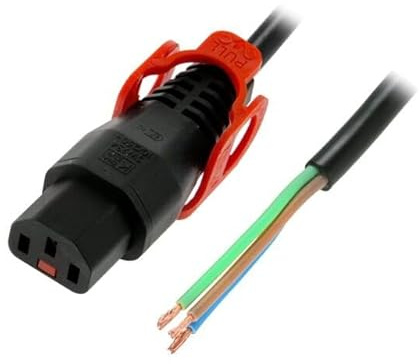 IEC-PC1632 Cable IEC C13 female,wires 2m with IEC LOCK+ locking black IEC LOCK