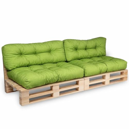 bananair - Palettenkissen Outdoor Set x2 - Bequem, Robuster, UV-beständiger & Wasserabweisender - Ideal für Europaletten, Palettenmöbel (2 Sitzkissen 120x80 + 2 Rückenkissen 120x40, Grün)
