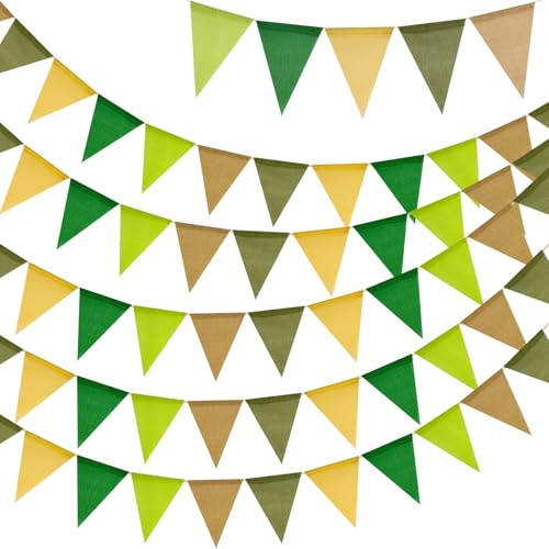 G2PLUS 20m Sage Green Burlap Bunting: 60PCS Outdoor Waterproof Bunting | Pre-strung, Reusable, for Outdoor Woodland Party, Birthday, Summer Party,Garden Decor