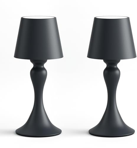 irotine 2 Stück Anthrazit LED Akku Tischlampen Kabellos, Tragbare Wiederaufladbare 5000mAh Tischlampe Wasserdicht, Warmes Licht Dimmbare Batteriebetriebene Lampe