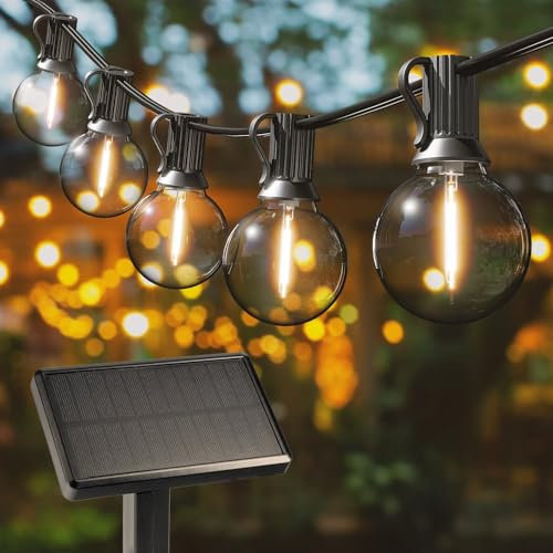 HOFTRONIC - Guirnalda solar exterior de 5 metros - 10 bombillas - 4 modos de luz - 2700K luz blanca cálida - Interruptor crepuscular - 10 W 300 lúmenes - IP44 impermeable - Panel solar separado