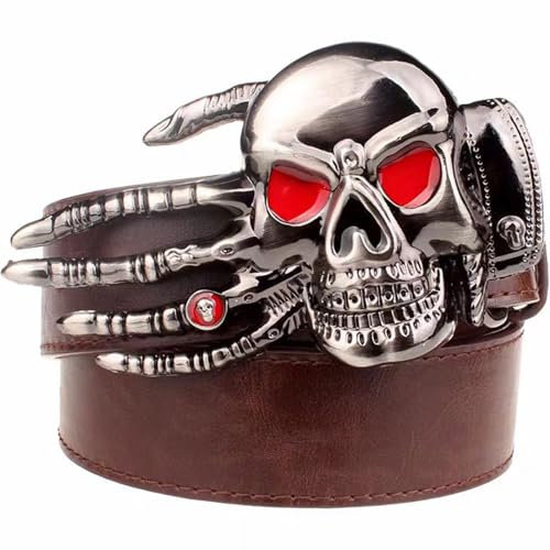 Schwarzer Gothic Skeletthand Ledergürtel Brauner Totenkopf Gürtel Punk Ledergürtel Größen Länge(B,105CM)