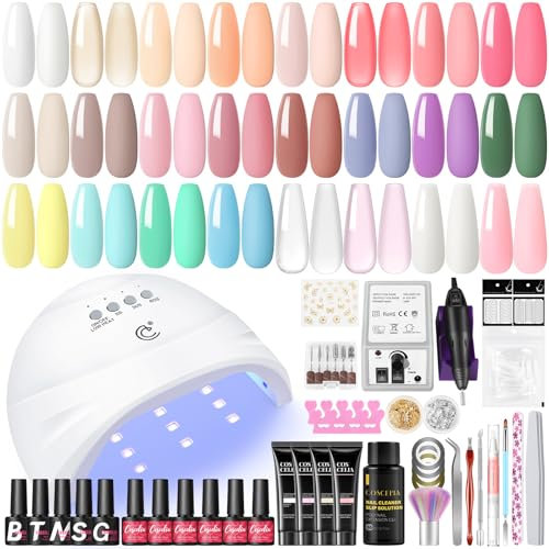 COSCELIA Kit Ongle Gel UV Complet 4 Poly Extension Gel+20 Couleurs Kit Vernis Semi Permanent avec Ponceuse à Ongle Nail Lampe UV/LED Nail Art Ongle Gel Kit Manucure