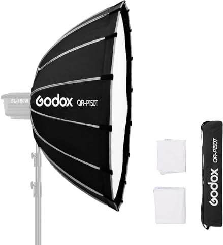 Godox QR-P150T 150cm/59inch Weitwinkel Parabolic Softbox Quick Release Softbox Photography Studio Silver Wide Angle Soft Box für Bowens Mount MonoLight und Flash für GODOX SK400 für Neewer