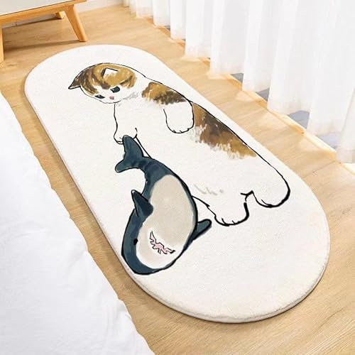 POPUPWAVE Teppich Waschbar für Schlafzimmer 40 x 120 cm, Niedlicher und lustiger Kinder-Teppich, modern, Bedruckt, weiß, unregelmäßige Form für Eingangsbereich(DREI Hunde) (Haie)