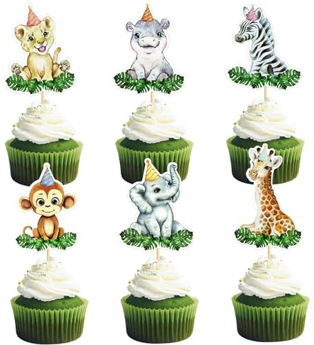 Cupcake Topper Tiere,24PCS Tortendeko Tiere,Jungle Animal Cupcake Toppers, cake decoration jungle animals,Animalstortendeko Waldtiere,Für Wild Jungle Animal Theme Birthday Party Supplies (Waldtiere)